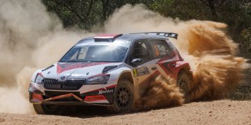 Eddie Maguire in his Skoda Fabia R5, takes on the Toyota GAZOO Racing Australia's brothers Harry and Lewis Bates. Image: Supplied