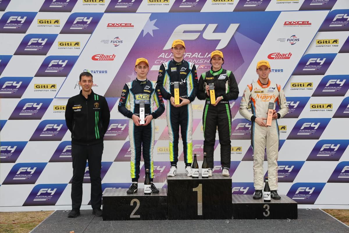 Imogen Radburn on the rookie F4 Australian Championship podium at The Bend.