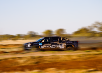 Craig Lowndes and Dale Moscatt have retired from the Finke Desert Race. Image: Chevrolet Racing