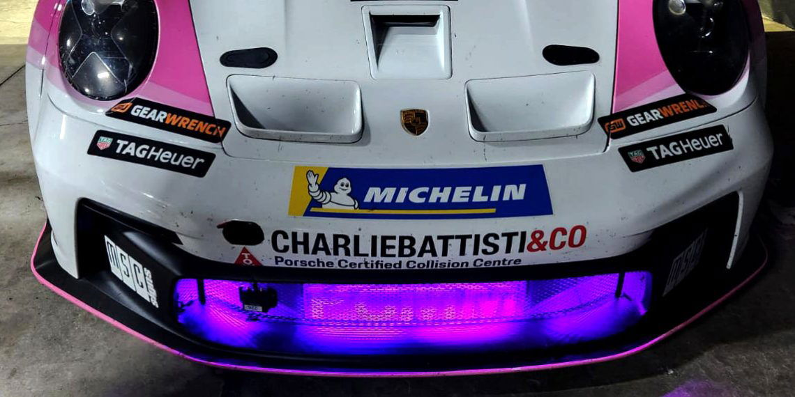 Fabian Coulthard's Porsche 911 GT3 Cup car featuring LED lights in the grille.