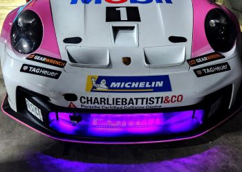 Fabian Coulthard's Porsche 911 GT3 Cup car featuring LED lights in the grille.