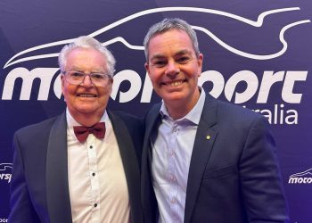 Frank Lowndes (left) with son Craig after being bestowed Motorsport Australia life membership. Image: Speedcafe