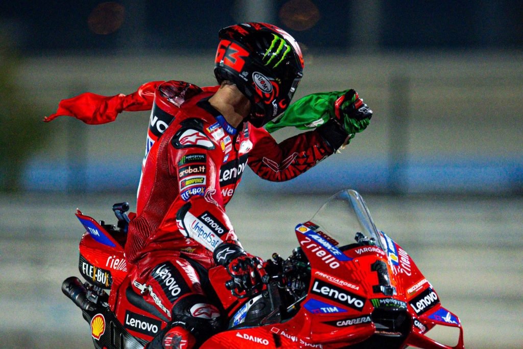 Francesco Bagnaia won the Qatar MotoGP Race. Image: Ducati Corse X