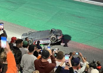 The Triple Eight car on its roof at the 24 Hours of Spa. Image: Met @Im_sloshy X