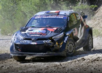 Sebastien Ogier's damaged Toyota Yaris at Rally Acropolis Greece.