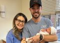 Scott McLaughlin and wife Karly with their new-born baby Lucy.