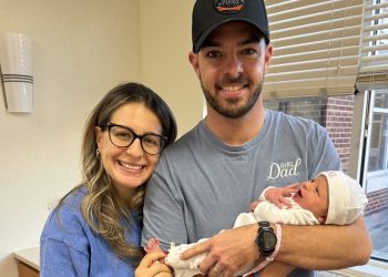 Scott McLaughlin and wife Karly with their new-born baby Lucy.