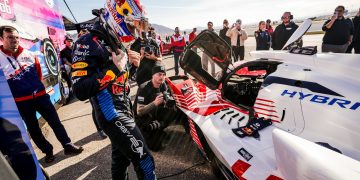 Max Verstappen and the Acura ARX-06 at Las Vegas Speedway.