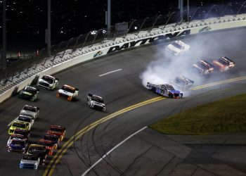 Ben Rhodes spins during a NASCAR Truck Series Race. Image: NASCAR