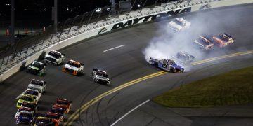 Ben Rhodes spins during a NASCAR Truck Series Race. Image: NASCAR