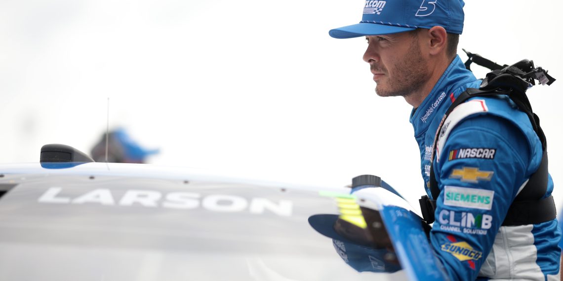 NEWTON, IOWA - JUNE 15: Kyle Larson, driver of the #5 HendrickCars.com Chevrolet, looks on during the NASCAR Xfinity Series Hy-Vee Perks 250 at Iowa Speedway on June 15, 2024 in Newton, Iowa. (Photo by James Gilbert/Getty Images)