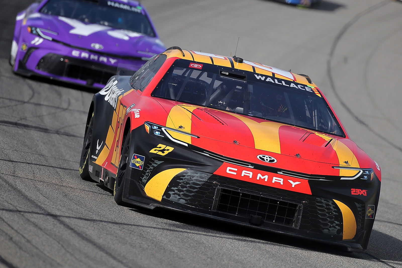 Bubba Wallace driver of the #23 Toyota Camry at Michigan International Speedway. 