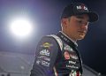 Christopher Bell, driver of the #20 Toyota, reacts after being penalised for a safety violation at Martinsville Speedway.