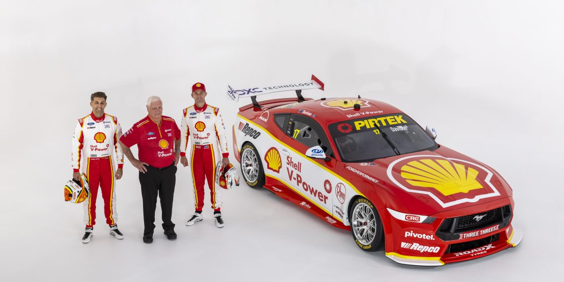 (left to right) Anton De Pasquale, Dick Johnson, and Will Davison with the latter's #17 DJR Ford Mustang. Image: Supplied