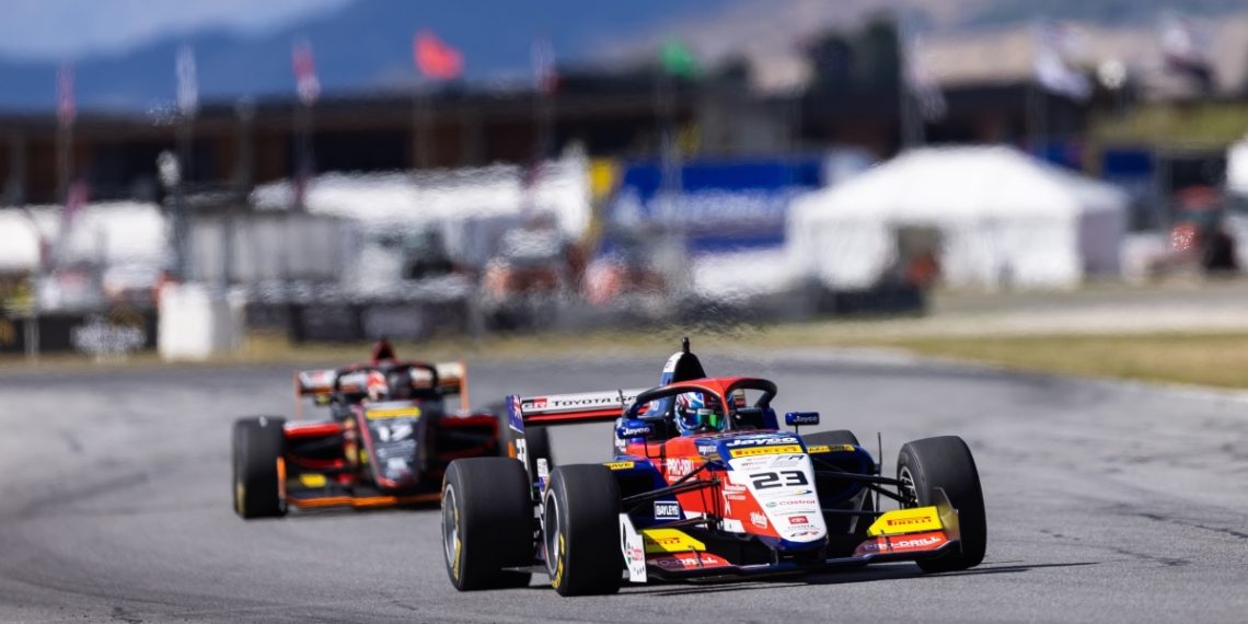 Liam Sceats joins an elite list of drivers to win the New Zealand Grand Prix after he led the race throughout. Image: NZ Toyota Racing / Bruce Jenkins