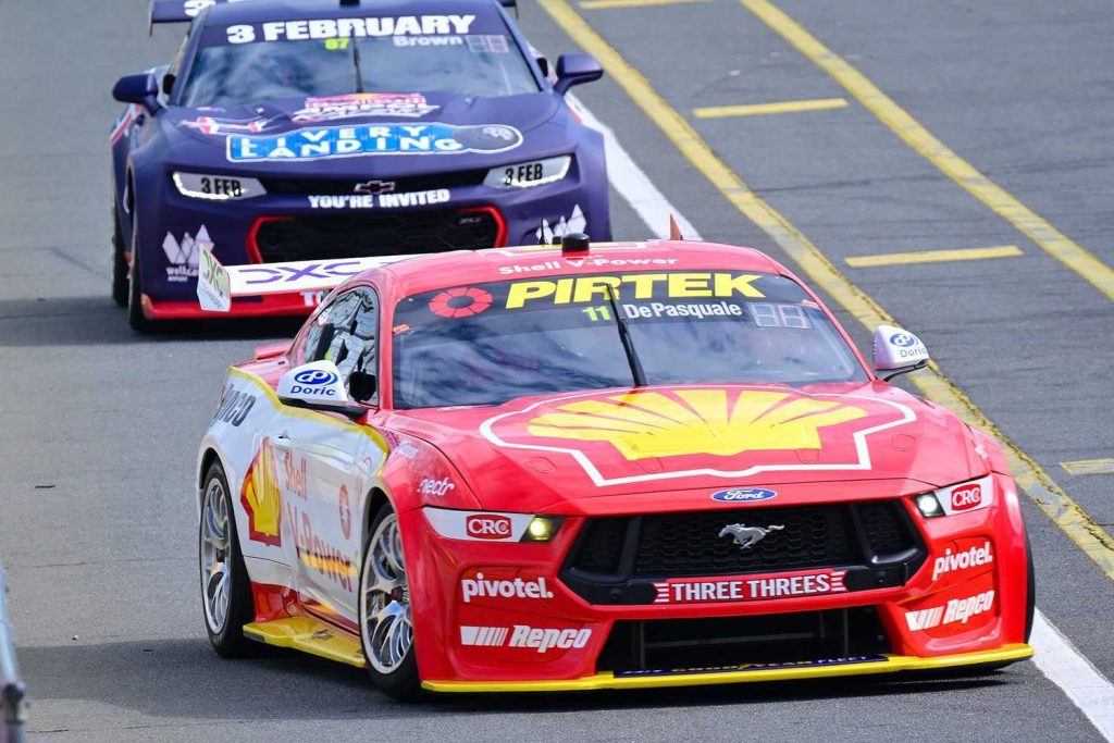 The Dick Johnson Racing Ford Mustang at Queensland Raceway for what is understood to be an engine test. Image: Richard Gresham