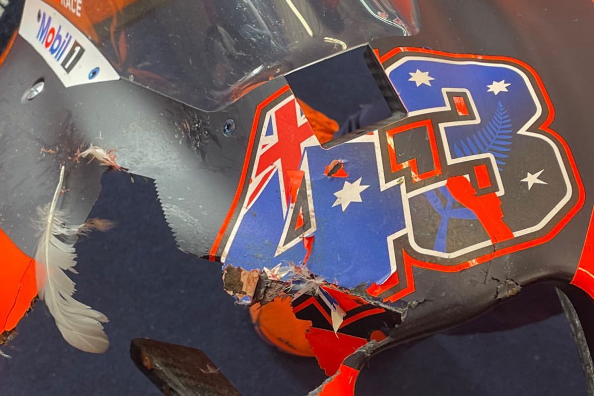 Damage to Jack MIller's RC16 after hitting a seagull.