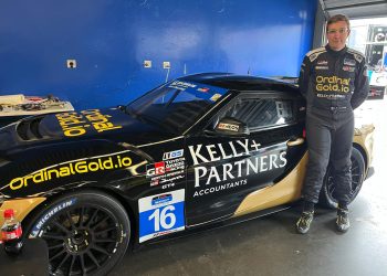 Harrison Goodman with his Toyota GR Supra GT3 EVO2 he'll race at Daytona International Speedway.