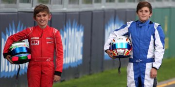 Broc Feeney (left) with Jack Doohan on the grid at the Formula 1 Australian Grand Prix.