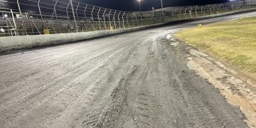 The black clay surface is causing headaches at Premier Speedway. Image: Supplied