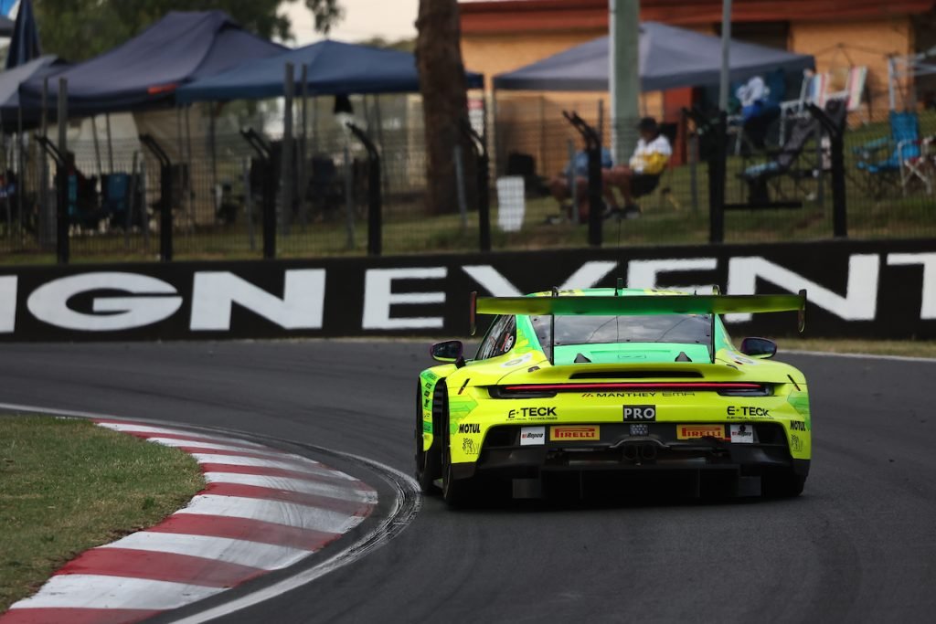 The #912 Manthey EMA Porsche leads after six hours of the 2024 Bathurst 12 Hour. Image: InSyde Media
