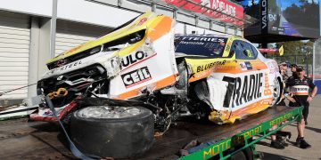 David Reynolds' wrecked Team 18 Chevrolet Camaro.