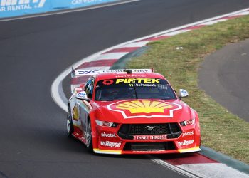 Anton De Pasquale driving the Ford Mustang which was carrying several additional sensors for parity monitoring. Image: InSyde Media