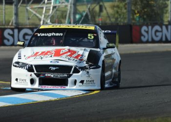 Brad Vaughan's damaged Super2 Series Gen2 Ford Mustang.