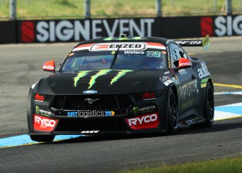 The #6 Monster Energy Racing Ford Mustang driven by Cameron Waters and James Moffat.