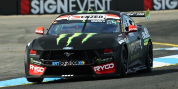 The #6 Monster Energy Racing Ford Mustang driven by Cameron Waters and James Moffat.