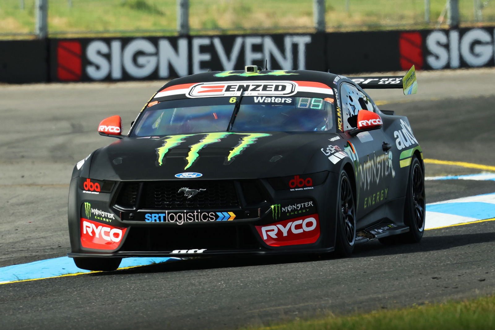 The #6 Monster Energy Racing Ford Mustang driven by Cameron Waters and James Moffat. 