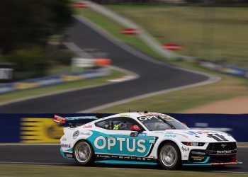 Chaz Mostert drives his WAU Ford Mustang out of The Chase at the Supercars Bathurst 500 in February 2024