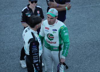 Chaz Mostert speaks to Thomas Randle post-race. Image: InSyde Media