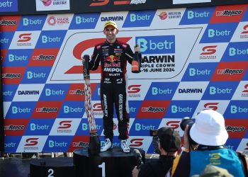 Broc Feeney stands on the podium at Hidden Valley after winning Race 11 of the Supercars Championship. Image: Supplied