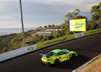 The #912 Manthey EMA Porsche leads after three hours of the 2024 Bathurst 12 Hour. Image: InSyde Media