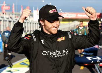 Brodie Kostecki celebrates winning pole position for the 2024 Bathurst 1000.