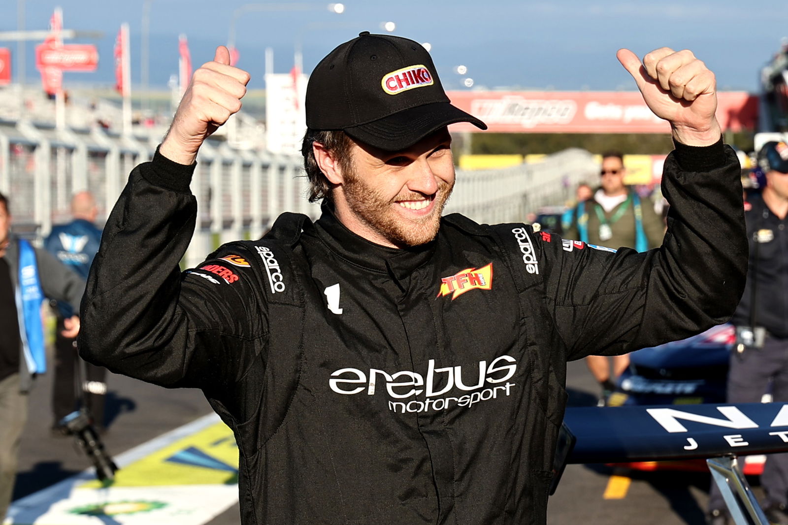 Brodie Kostecki celebrates winning pole position for the 2024 Bathurst 1000.