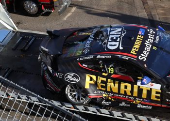 Matt Payne's wrecked Mustang after his clash with Cam Waters. Image: InSyde Media