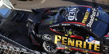 Matt Payne's wrecked Mustang after his clash with Cam Waters. Image: InSyde Media
