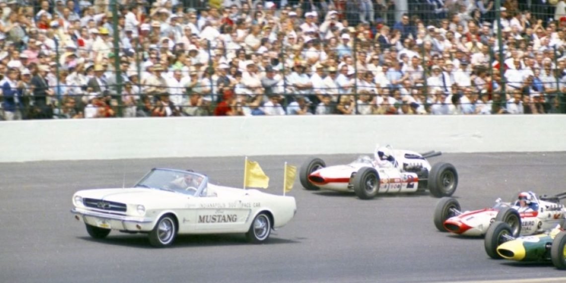 Sixty years ago the Ford Mustang led the field in the 1964 Indy 500. Image: Motorsport Australia