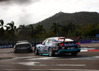 Chaz Mostert chases Cam Waters at the NTI Townsville 500. Image: Supplied