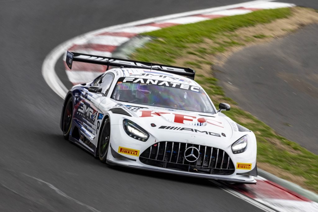 A Triple Eight JMR Mercedes-AMG GT3 at Mount Panorama in Bathurst