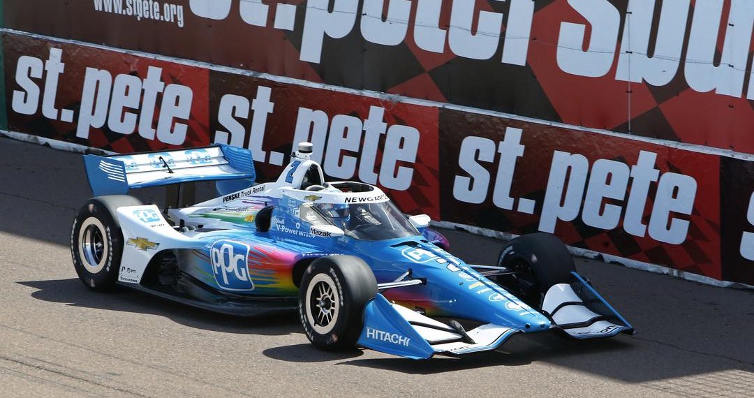 Josef Newgarden is no longer the official winner of the St Petersburg IndyCar race after he and Scott McLaughlin were disqualified. Image: Chris Jones/Penske Entertainment