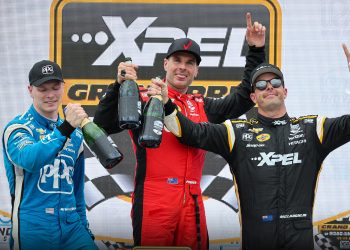 Josef Newgarden (from left) with Will Power and Scott McLaughlin. Image: Chris Owens