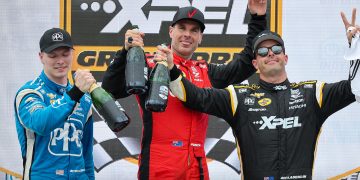 Josef Newgarden (from left) with Will Power and Scott McLaughlin. Image: Chris Owens