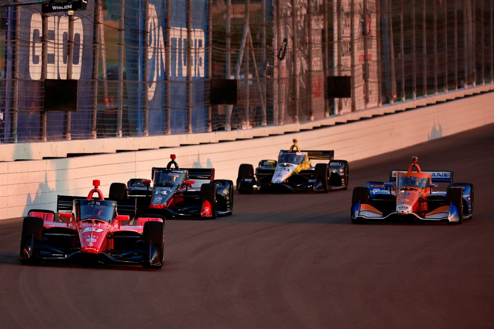 A group of cars during IndyCar's race at Gateway.