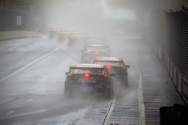 LDM runners Nick Percat and Andre Heimgartner at the end of the train. Percat would ultimately be elevated as the winner after the fuel drop rule caused as much havoc with the field as the rain and lightning