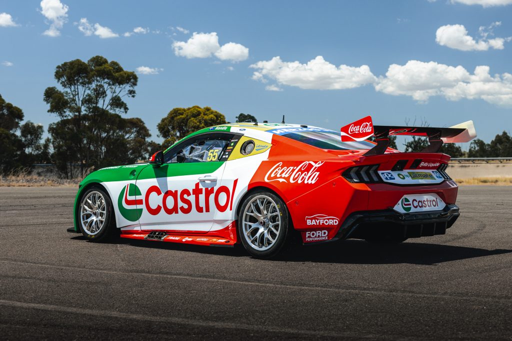 The Thomas Randle Tickford Ford Mustang now sports prominent Coca-Cola branding, which had previously been seen on the Erebus Motorsport Camaros. Image: Supplied