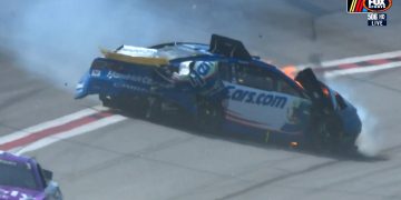 Kyle Larson crashes at Atlanta Motor Speedway. Image: Fox Sports