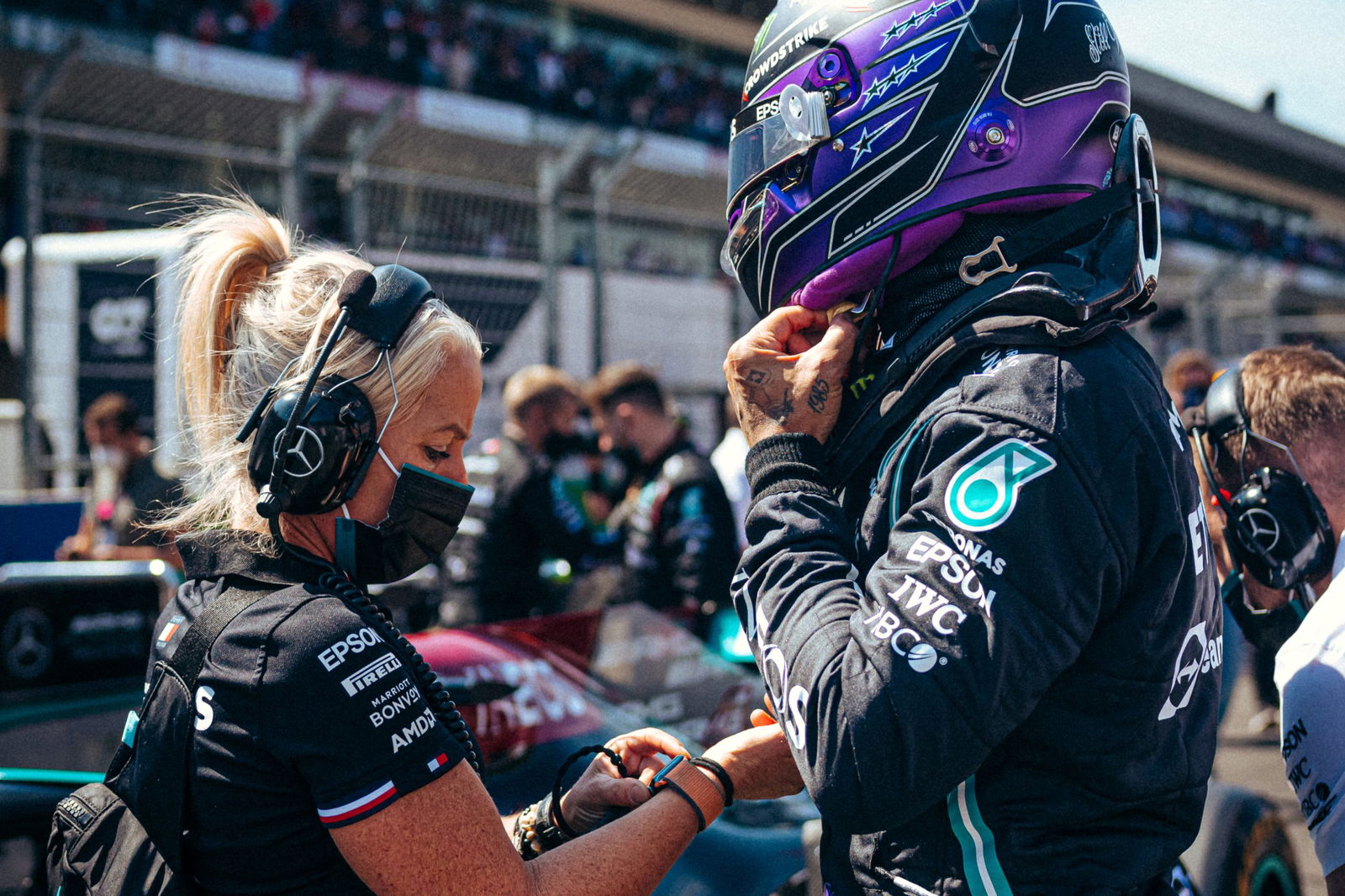 Lewis Hamilton (right) with performance manager Angela Cullen